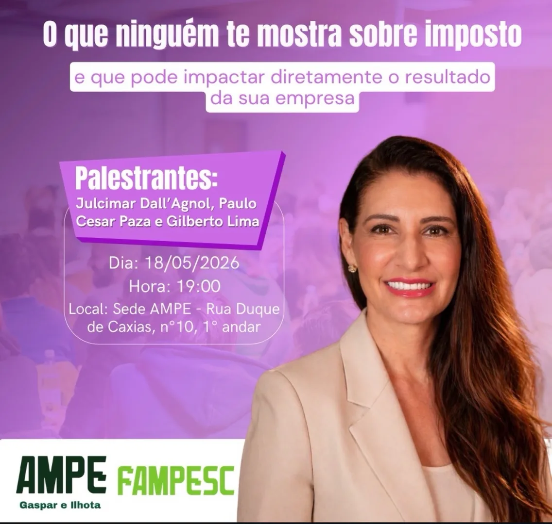 AMPE Gaspar e Ilhota promove palestra gratuita sobre gestão tributária